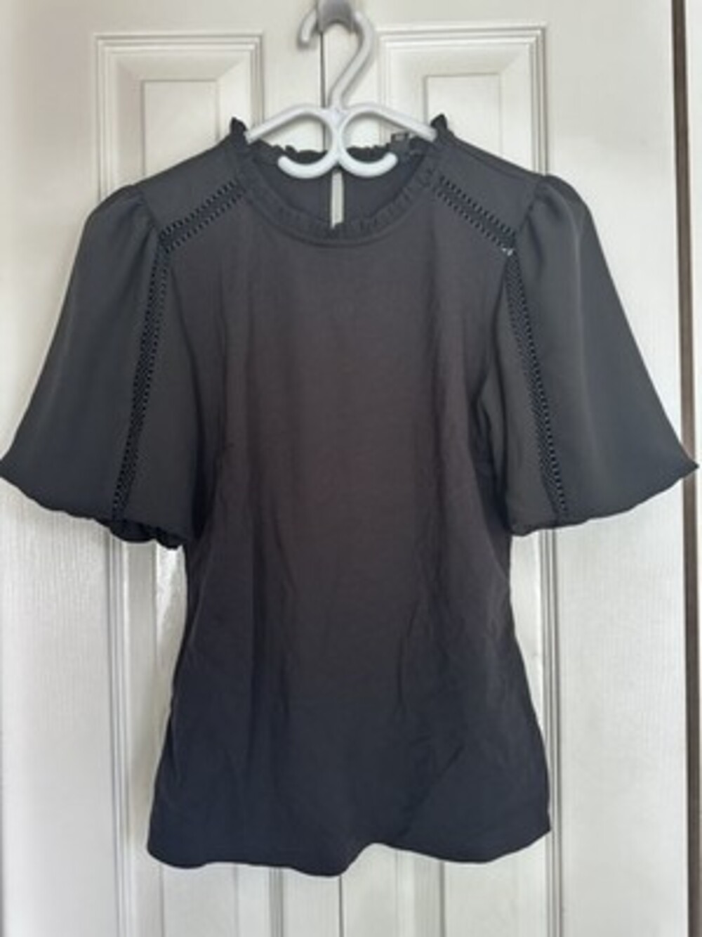 Mexx Metropolitan Black Puff Sleeve Blouse with Lattice Detail #24